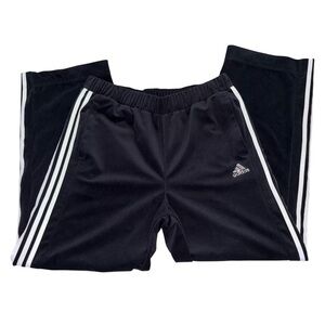 Adidas Black 3 Stripe Rhinestone Logo Wide Leg Pants Women’s Large